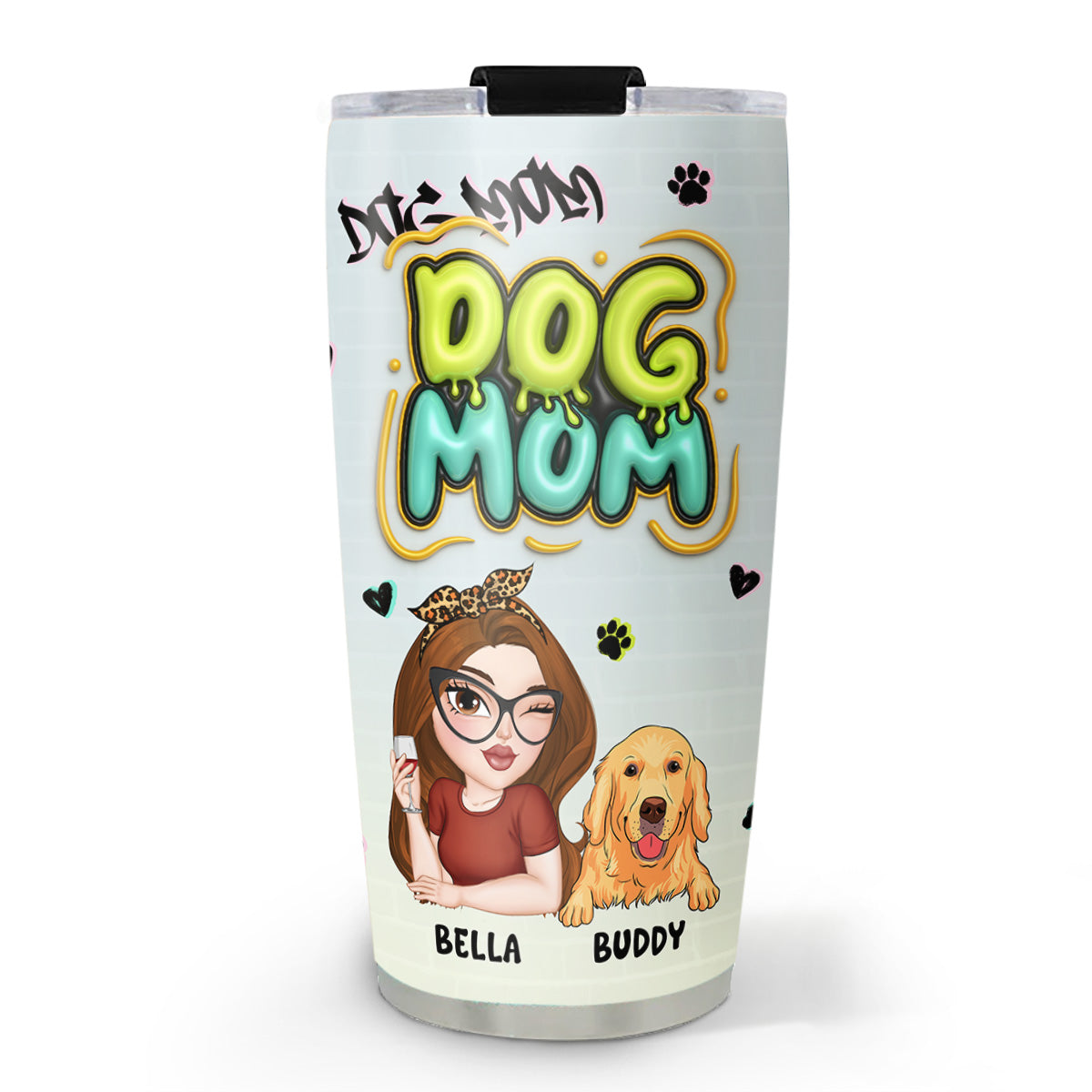Personalized 3D Inflated Effect Colorful Tumbler for Dog Moms