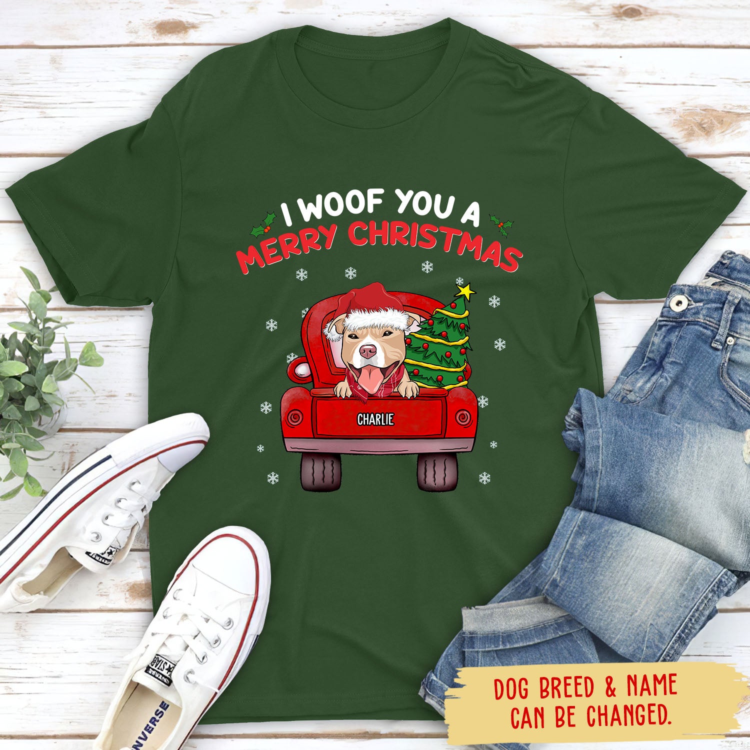 Woof You A Merry Christmas - Customizable Unisex Pet Lover's Christmas T-shirt