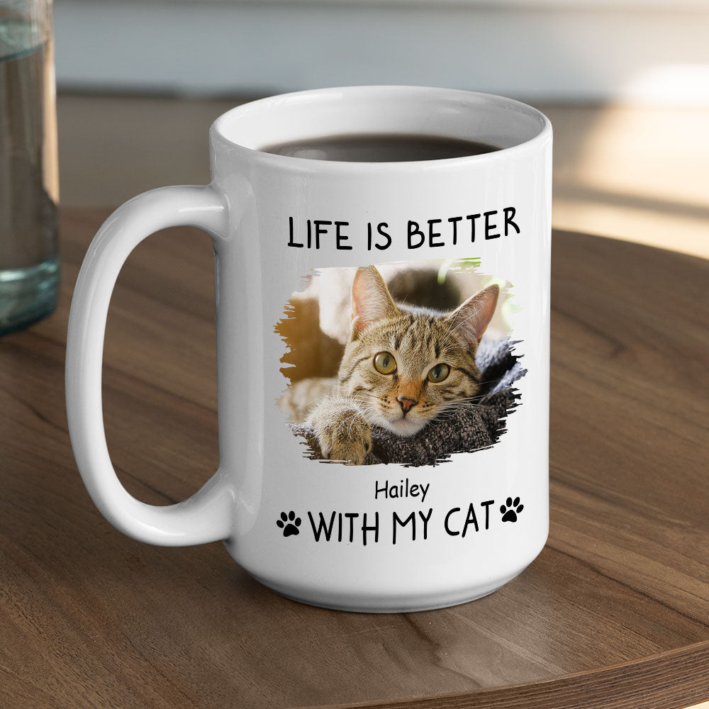 Personalized Custom 'Better With Cats' Photo Coffee Mug - Ideal Gift for Pet Lovers