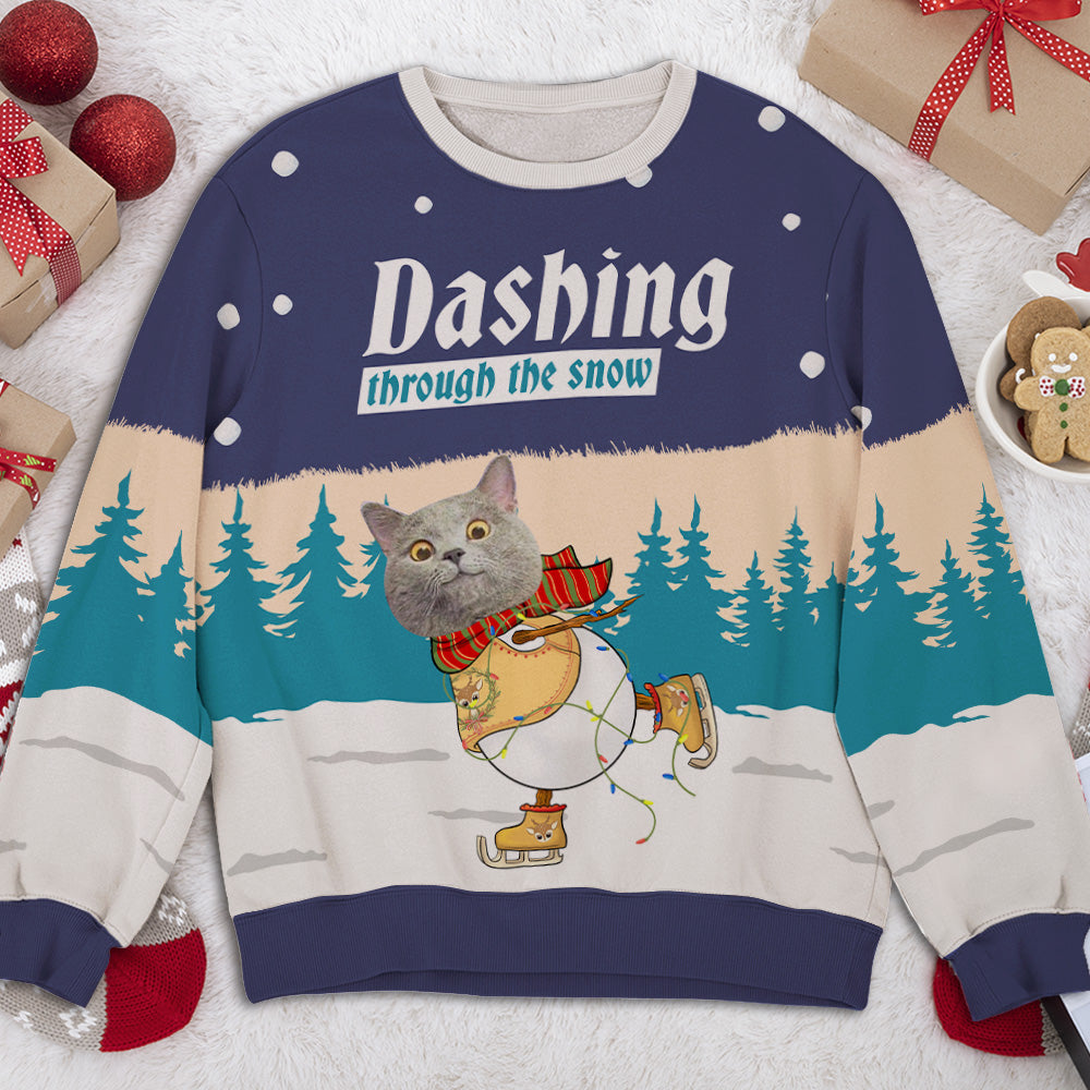 Personalized Custom Photo All-Over-Print 'Dashing Through Snow' Sweatshirt - Ideal for Pet Lovers