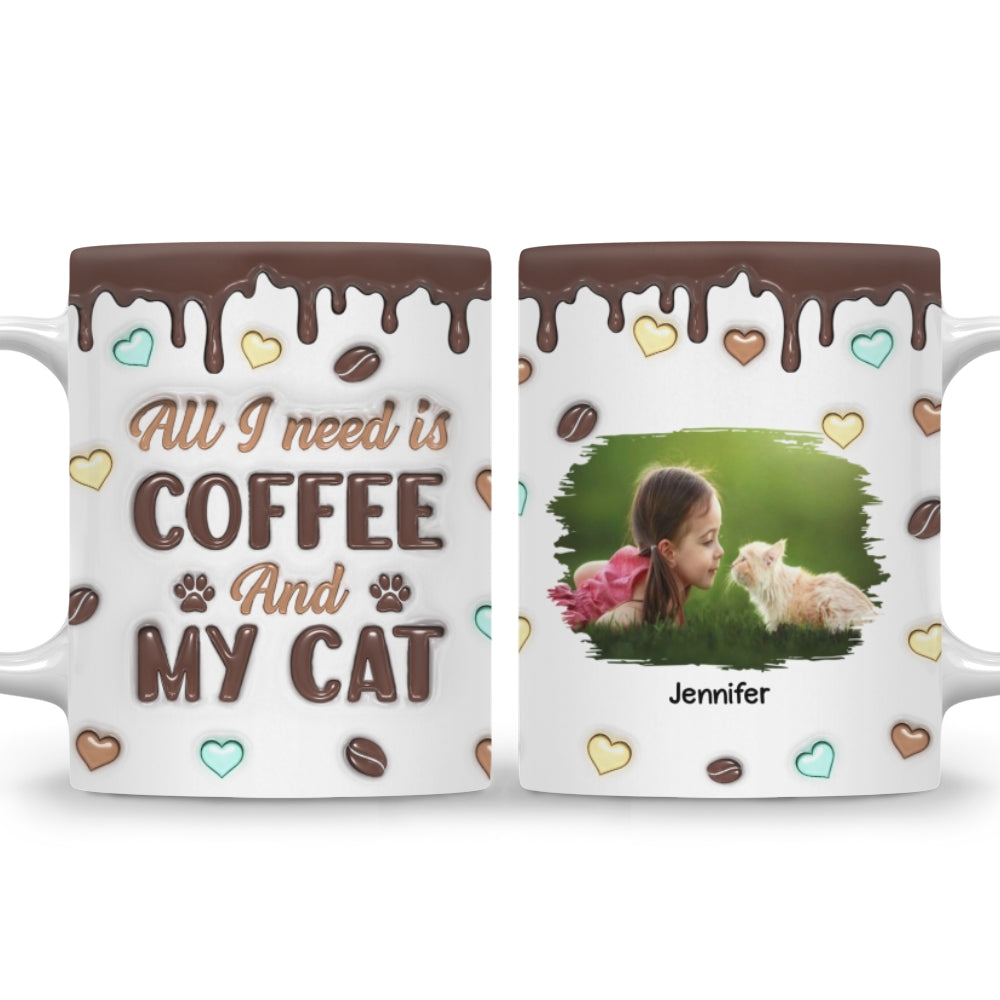 Personalized 3D Inflated Effect Coffee & Cat Photo Mug