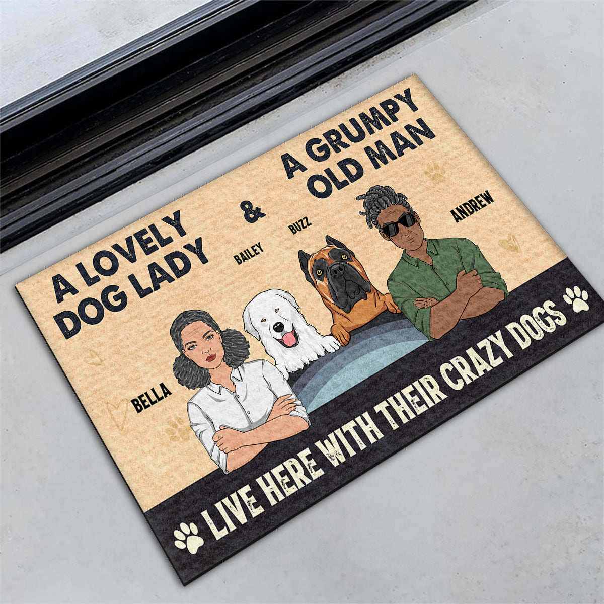 Personalized Pet Lover Doormat: Lovely Dog Lady & Grumpy Old Man Design