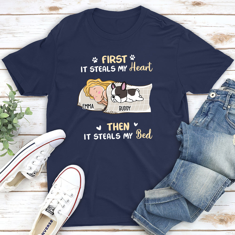 Personalized Custom Unisex 'Dog Stole My Bed' T-shirt for Pet Lovers