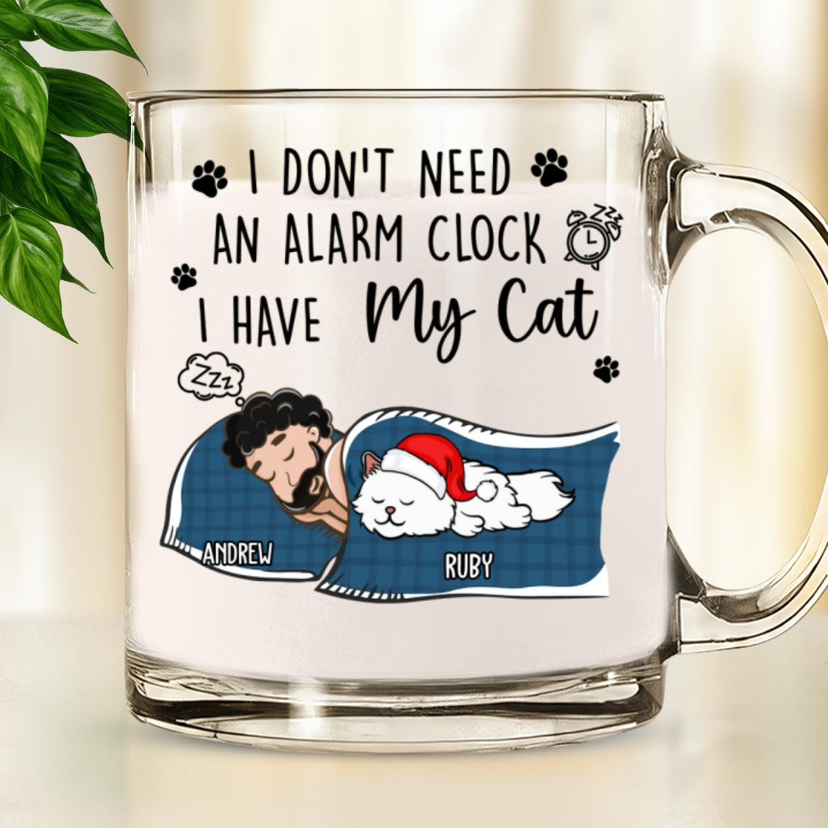 Personalized My Cat Alarm Clock Glass Mug - Unique Customizable Gift