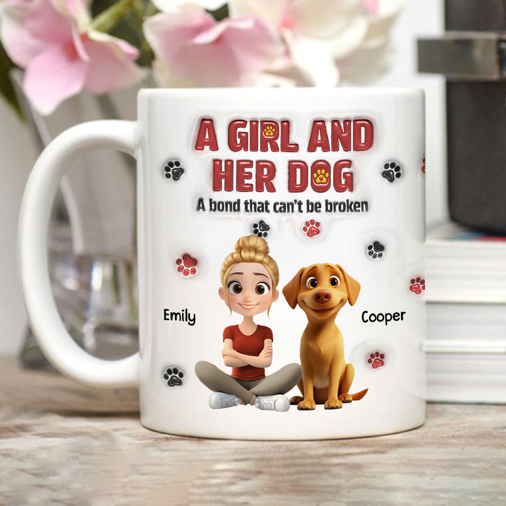 Personalized Custom 3D Inflated Effect Mug - A Girl And Her Dog Version 2