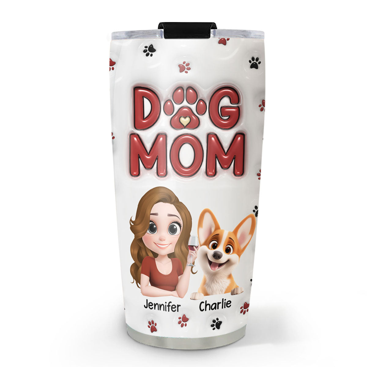 Personalized 3D Inflated Effect Lovely Dog Mom Cartoon Tumbler - Ideal for All Occasions