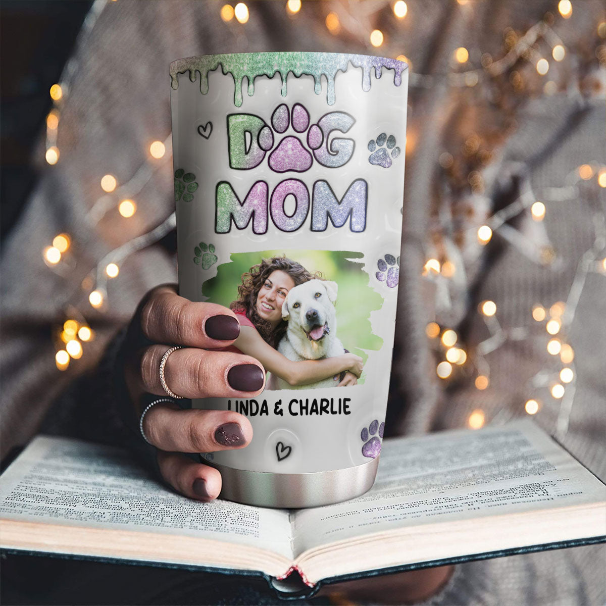 Personalized 3D Inflated Effect Tumbler: Lovely Chibi Dog Mom Version Photo