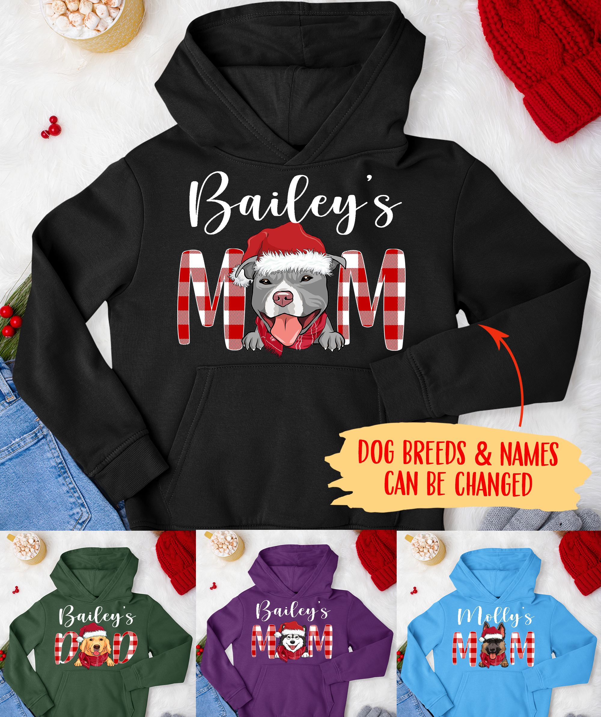 Personalized Christmas Dog Mom/Dad Unisex Hoodie - Ideal Gift for Pet Lovers