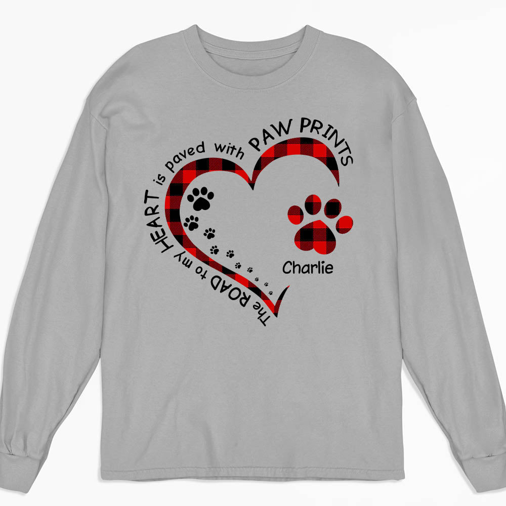 Personalized Paw Prints Heart Long Sleeve T - shirt for Pet Lovers