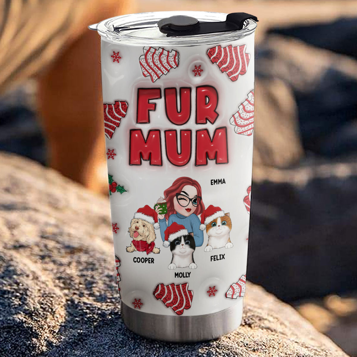 Personalized 3D Inflated Effect Pet Mom Christmas Tumbler - High - Quality Insulated Drinkware