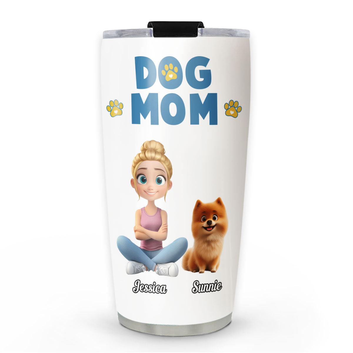 Personalized Custom Girl and Dog Cartoon Tumbler - Style Version 2