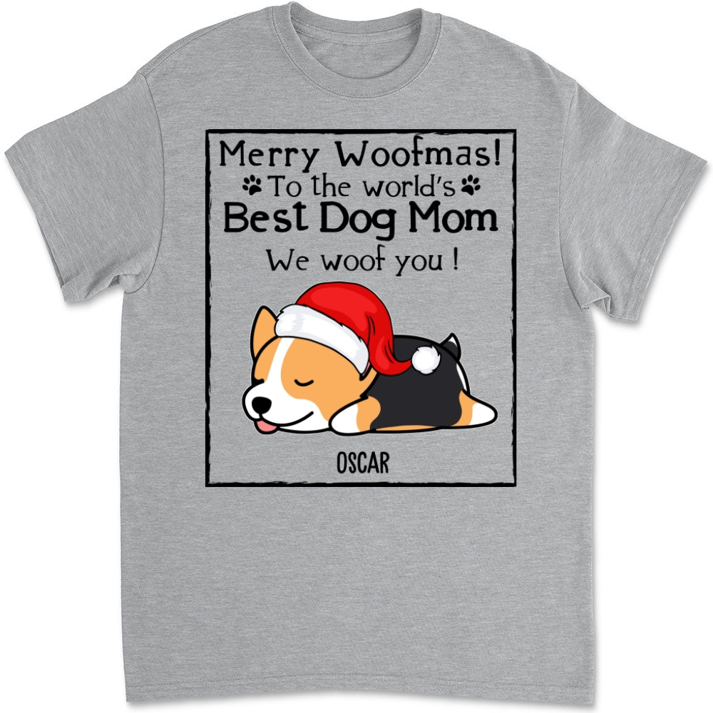 Personalized Woof Dog Dad Mom Christmas Unisex T-shirt - Ideal Gift for Pet Lovers