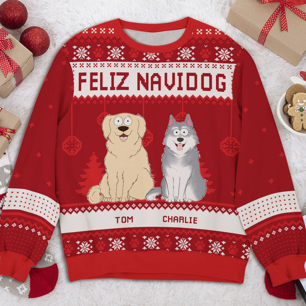 Feliz Navidog - Customizable All-Over Printed Dog Lover's Holiday Sweatshirt