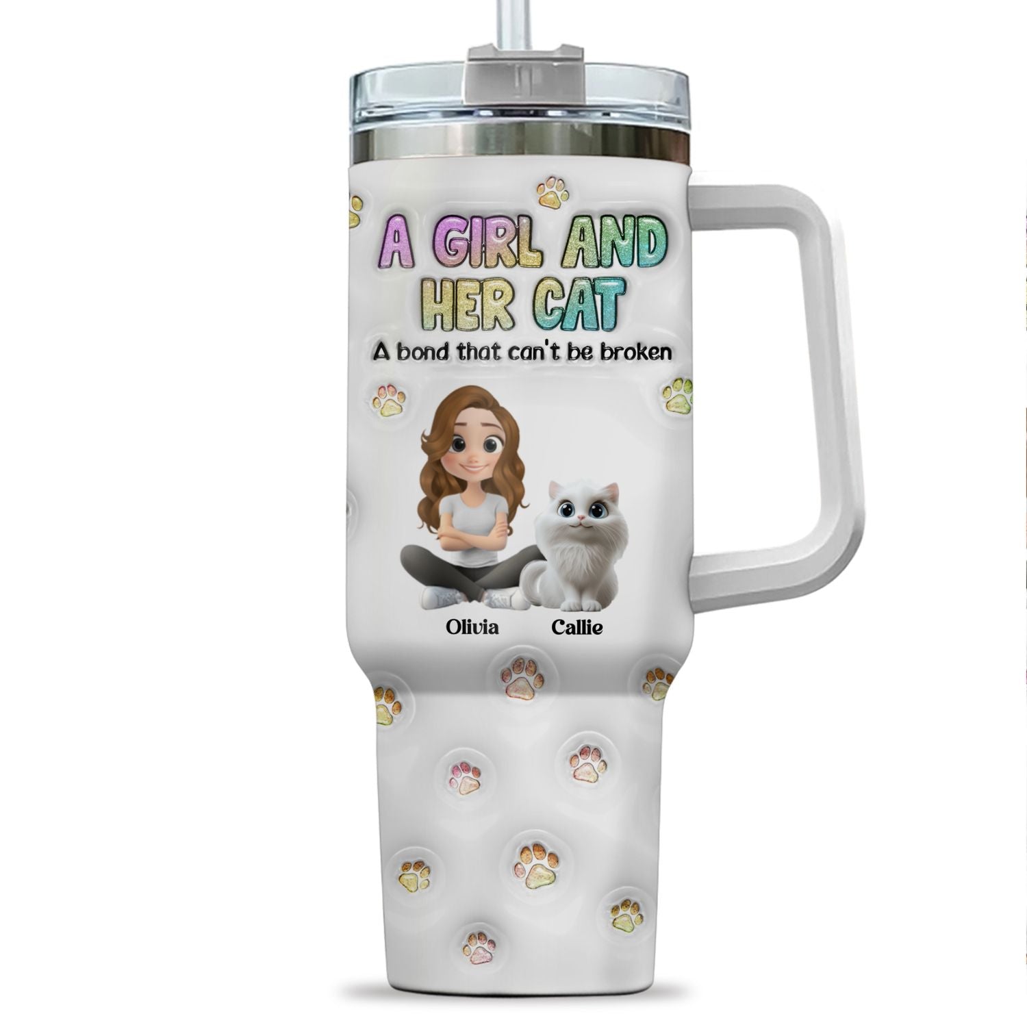 Personalized 3D Inflated Effect Tumbler: A Girl And Her Cat Design