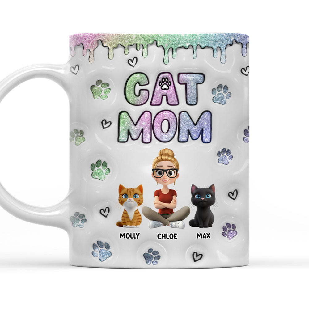 Customizable 3D Inflated Effect Lovely Chibi Cat Mom Mug - Personalized for a Unique Experience