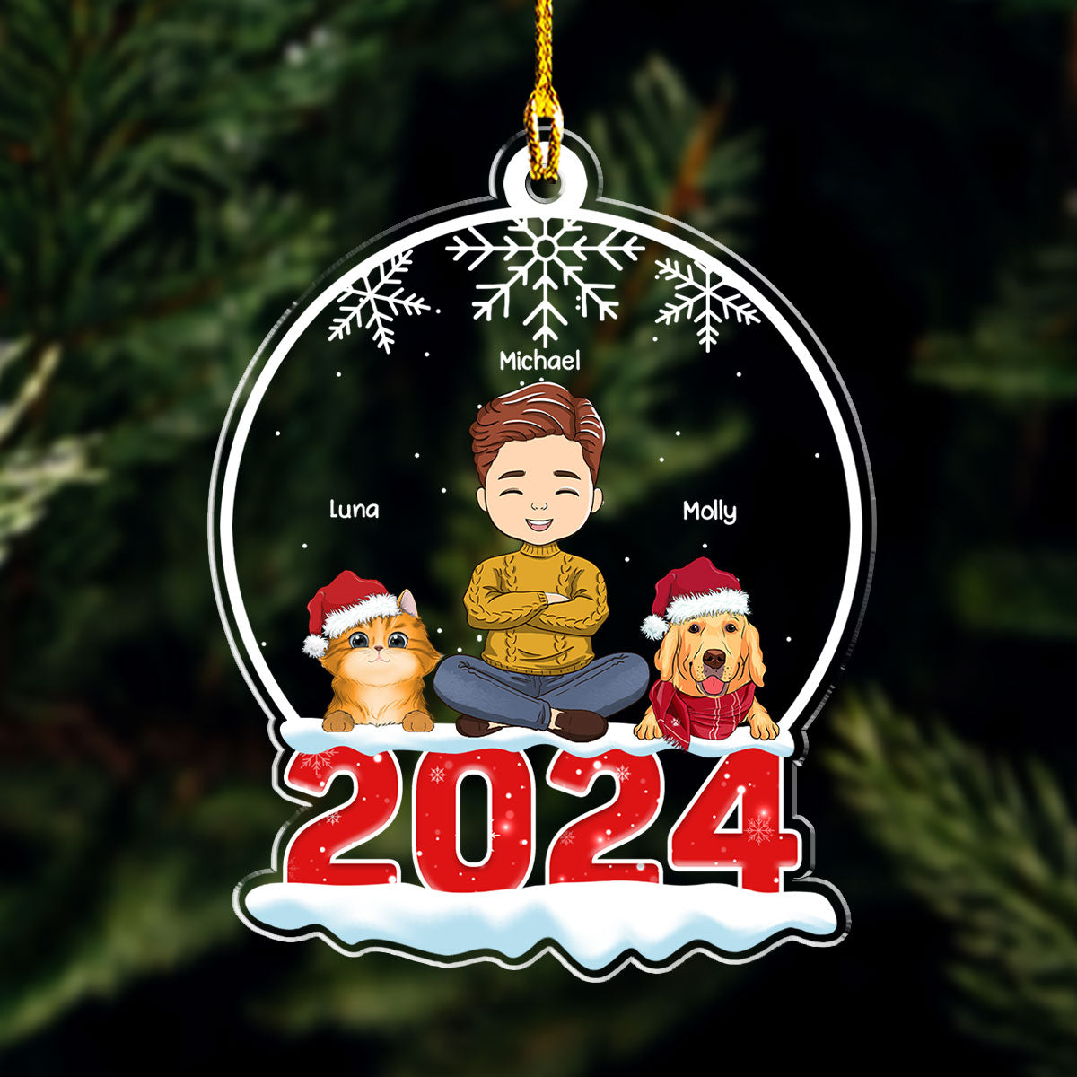 Personalized Custom Acrylic Crystal Snow Globe Ornament for Pet Lovers