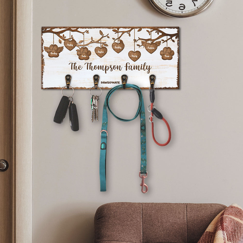 Personalized Family Tree Custom Wooden Key Holder - Ideal Gift for Pet Lovers