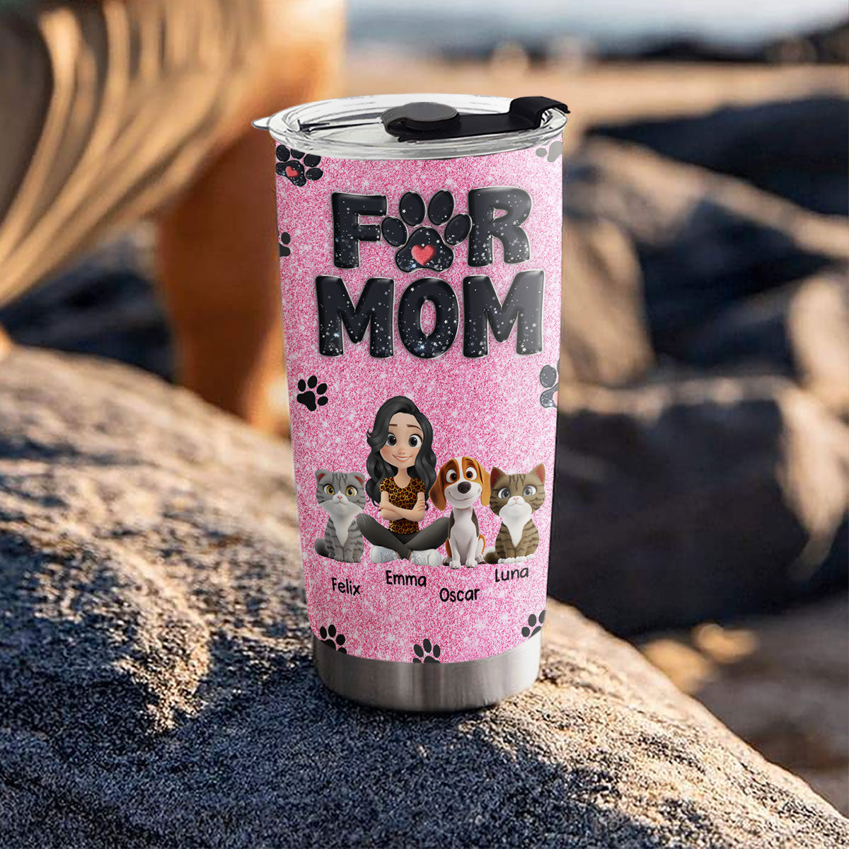 Personalized Lovely Fur Mom Blink Stainless Steel Tumbler
