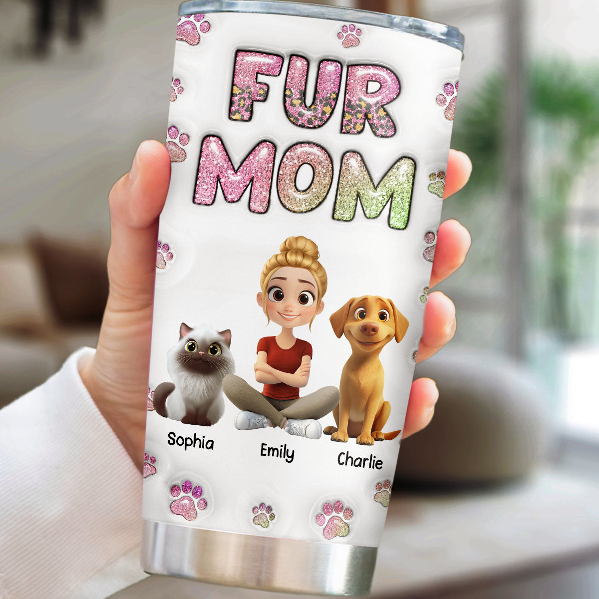 Personalized 3D Inflated Effect Chibi Tumbler for Fur Moms
