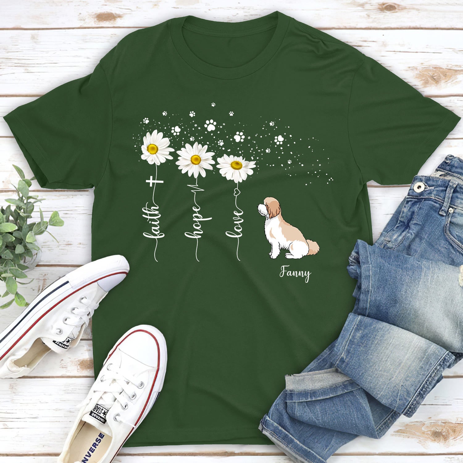 Faith Hope Love Personalized Custom Unisex Pet Lover's Flower T-shirt