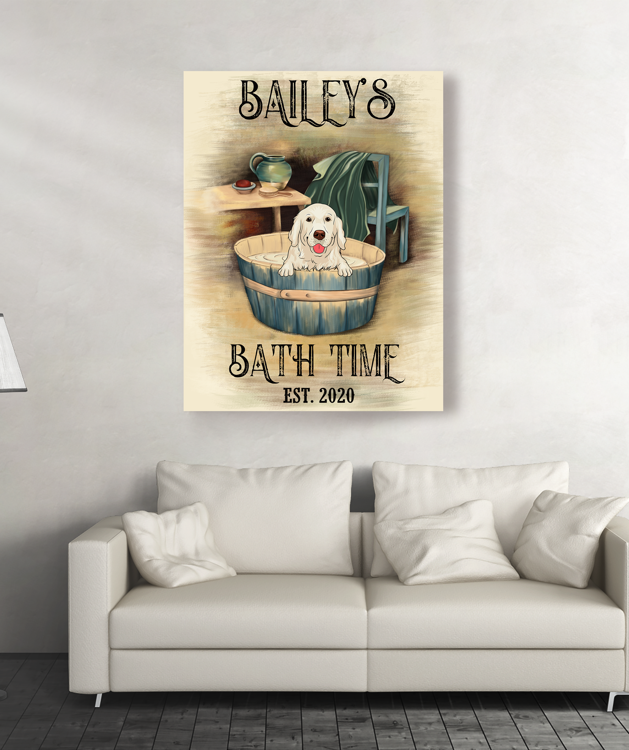Personalized Custom Dog's Bath Time Canvas - Ideal Gift for Pet Lovers