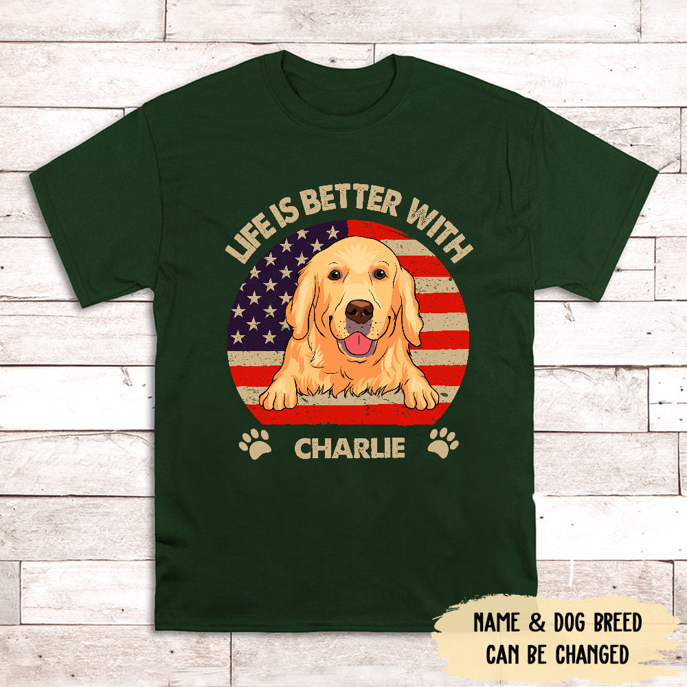 Life Is Better USA Pattern Personalized Unisex Pet Lover's T-shirt
