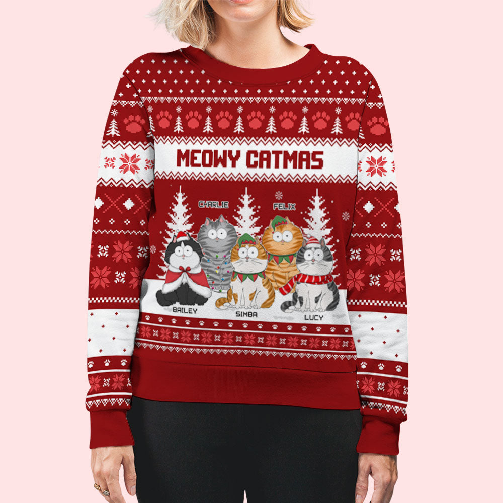 Meowy Merry - Customizable All-Over Printed Sweatshirt for Pet Lovers
