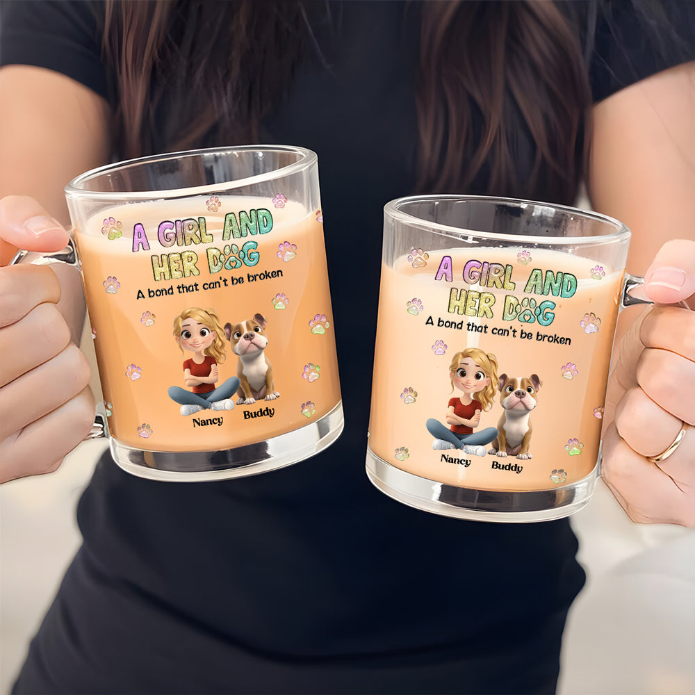 Personalized 3D Inflated Effect Glass Mug: A Girl And Her Dog Design