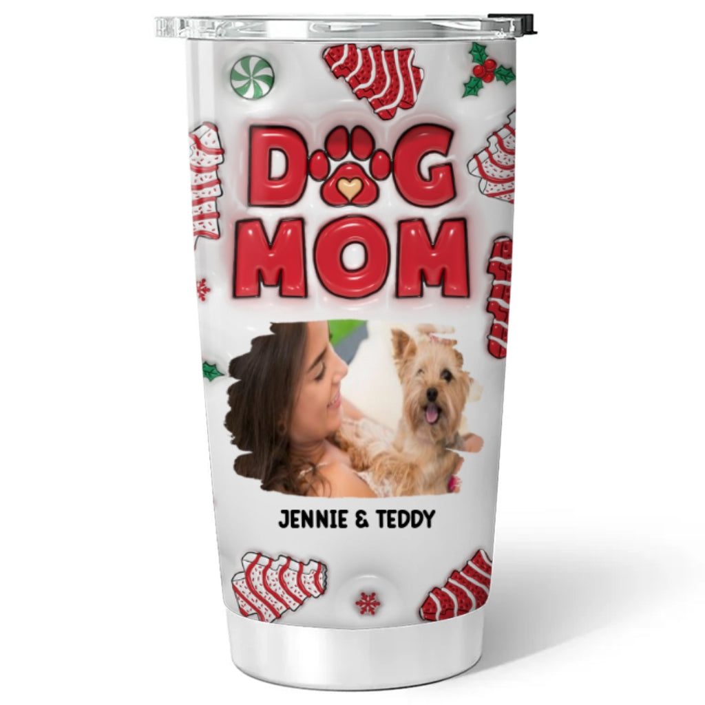 Personalized Custom 3D Inflated Effect Dog Mom Christmas Cake Photo Tumbler