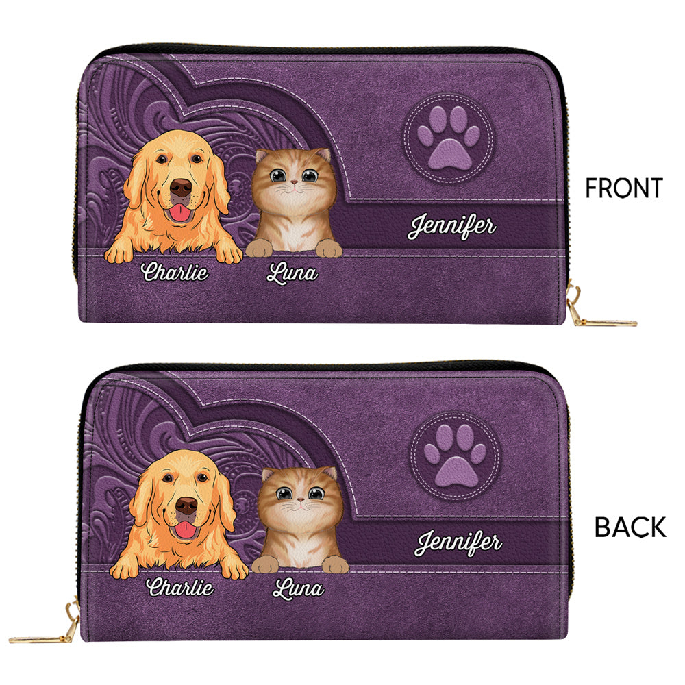 Personalized Custom Leather Wallet with Cute Dogs and Cats Aesthetic Pattern
