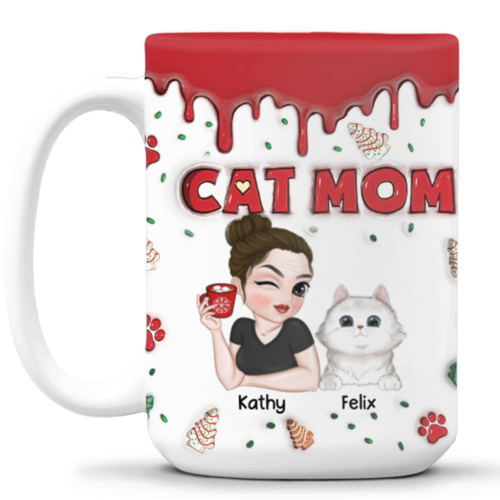 Customizable 3D Inflated Effect Ceramic Mug - Perfect Cat Mom Christmas Gift