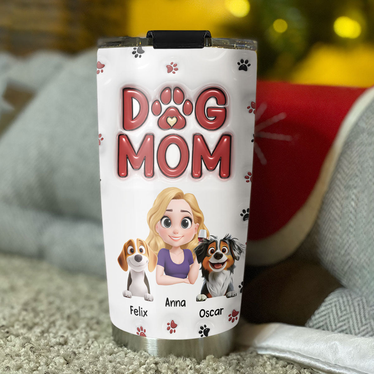 Personalized 3D Inflated Effect Lovely Dog Mom Cartoon Tumbler - Ideal for All Occasions