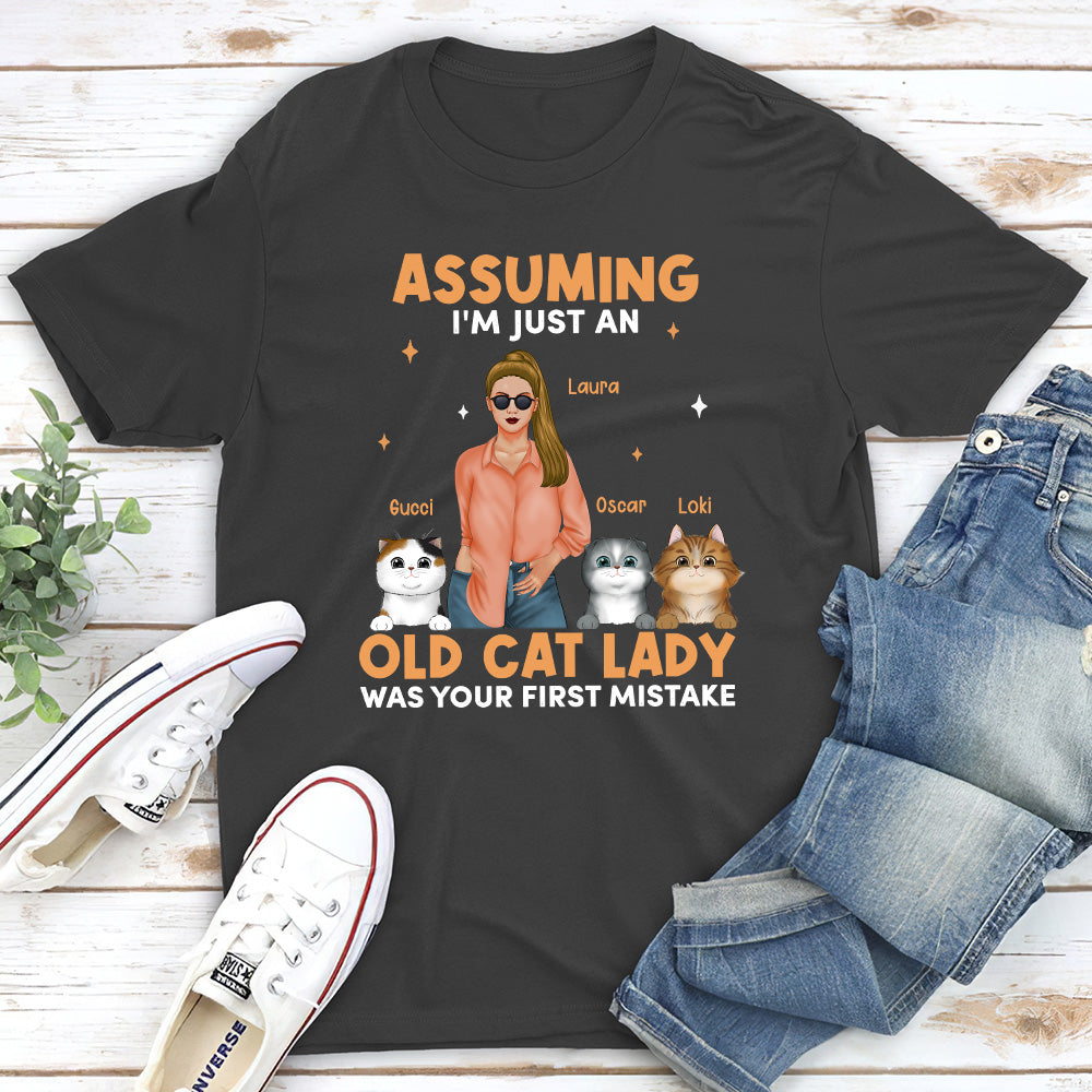 Personalized 'Just An Old Cat Lady' Unisex T - shirt: Ideal Gift for Pet Lovers