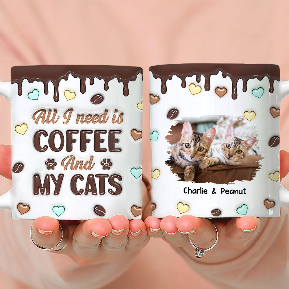 Personalized 3D Inflated Effect Coffee & Cat Photo Mug