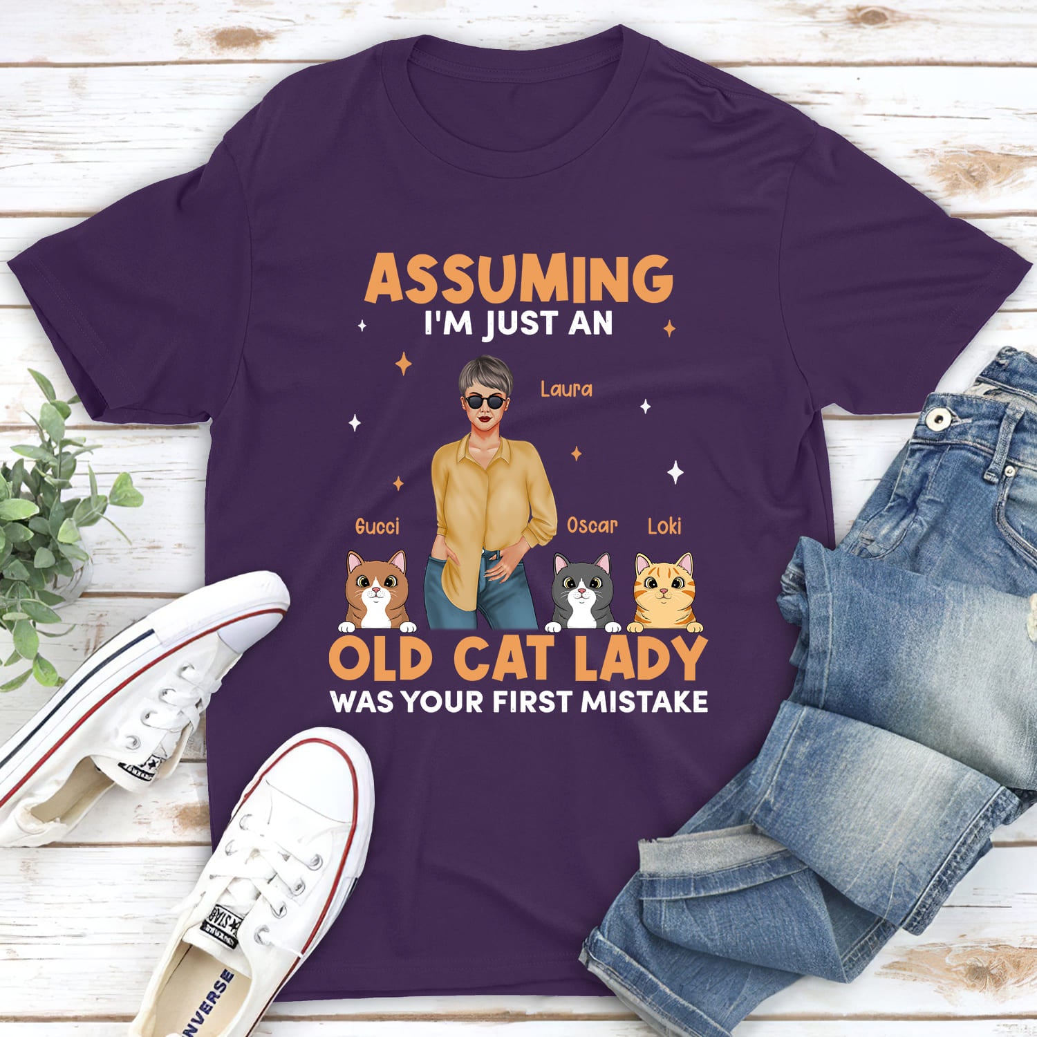 Old Cat Lady - Personalized Custom Unisex Cotton T-shirt for Pet Lovers