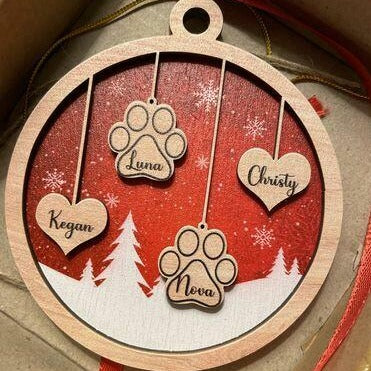 Personalized 2 - Layered Custom Wood Family Christmas Ornament for Pet Lovers