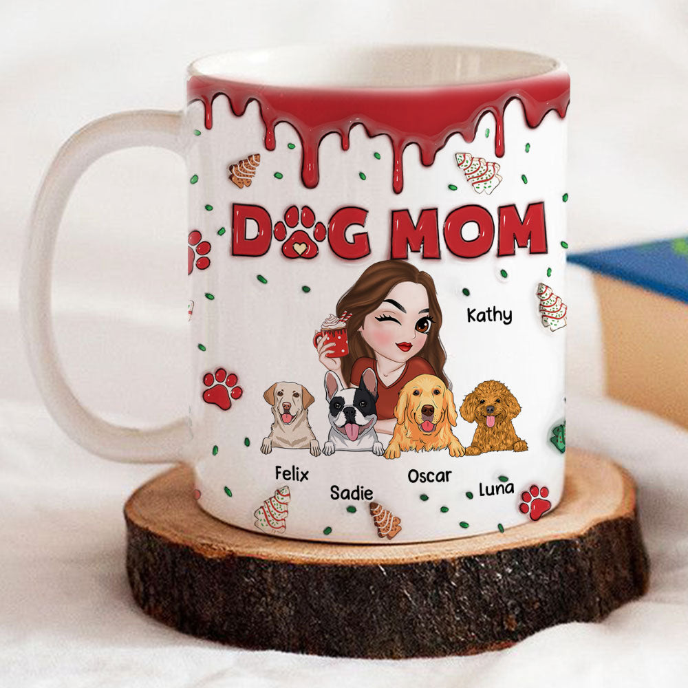 Personalized 3D Inflated Effect Dog Mom Christmas Ceramic Mug