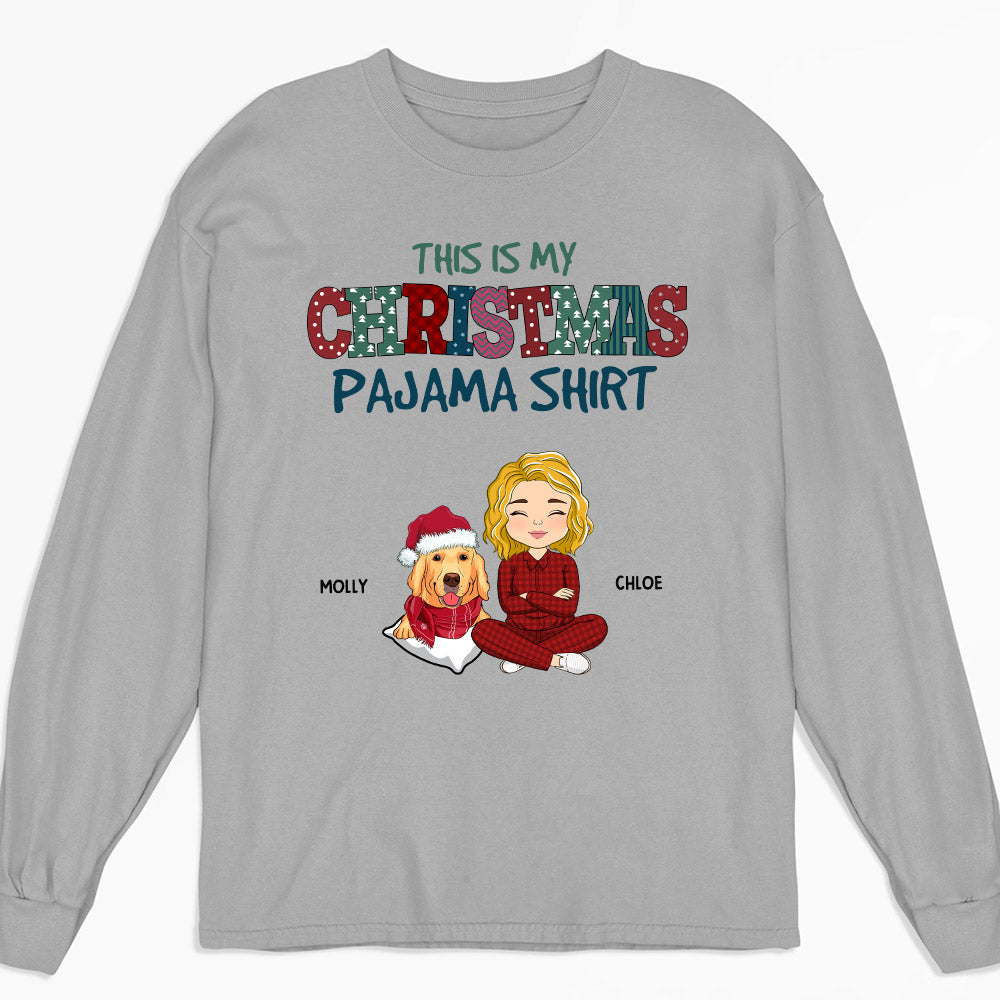 Personalized Christmas Dog Pajama Long Sleeve T - shirt for Pet Lovers