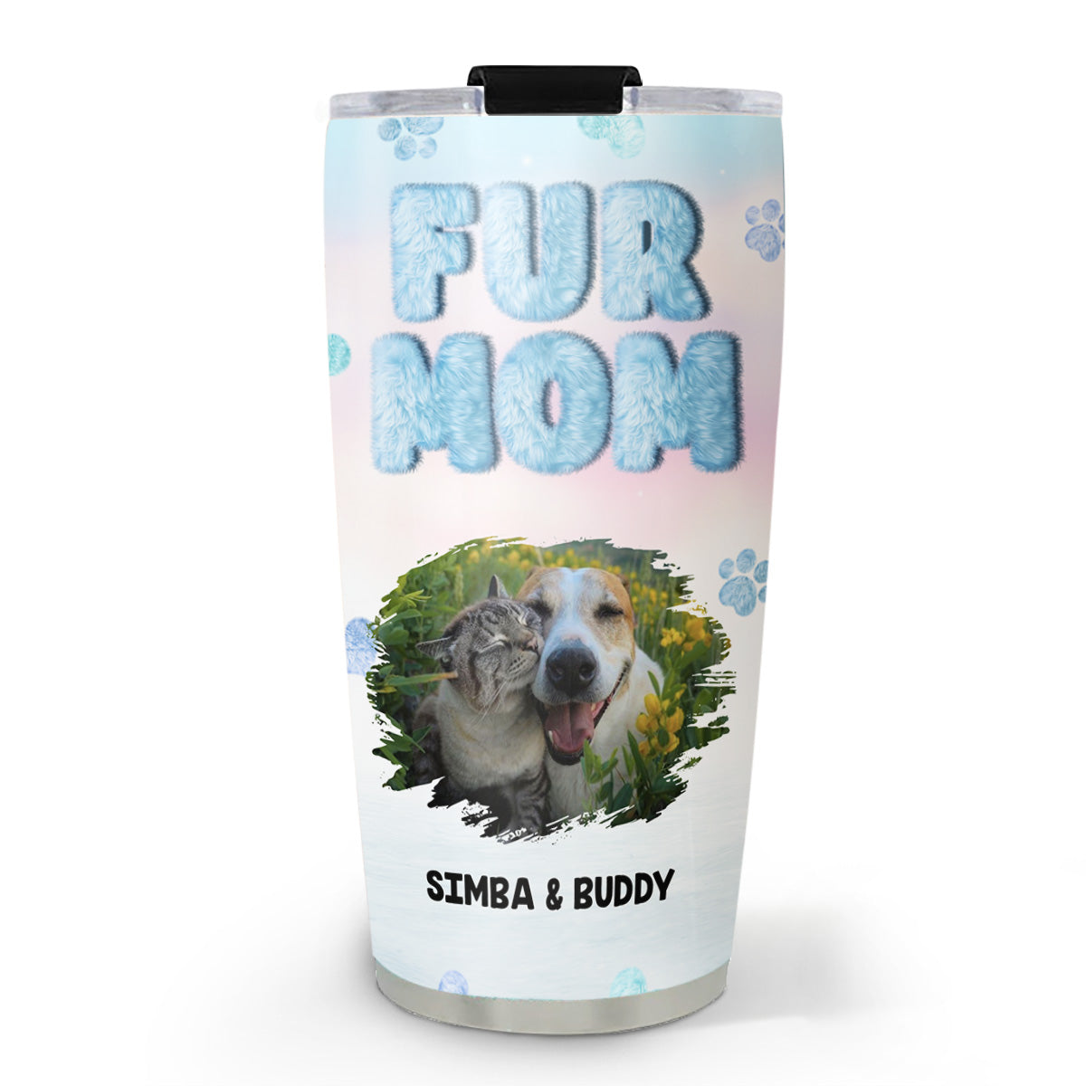 Personalized Fluffy Fur Mom Photo Tumbler - Unique Custom Design