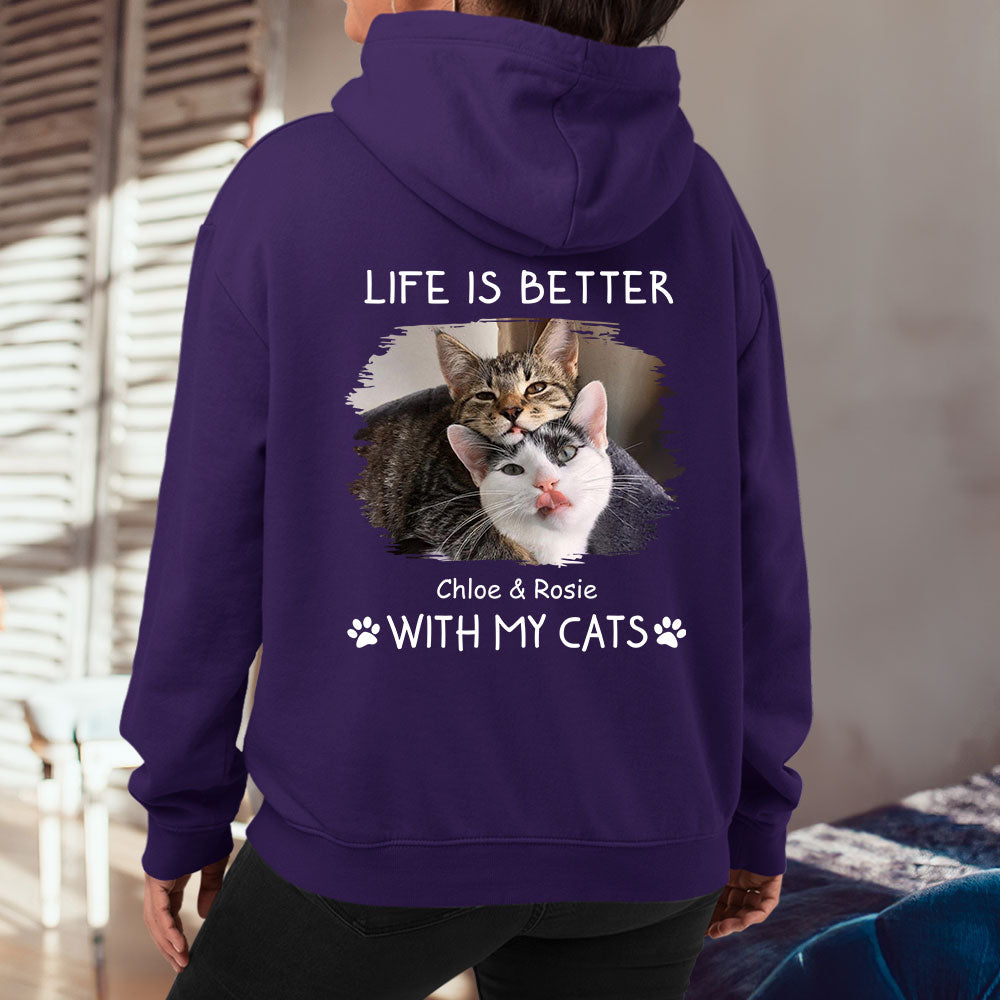 Personalized 'Better With Cats' Photo Hoodie - Ideal Gift for Pet Lovers