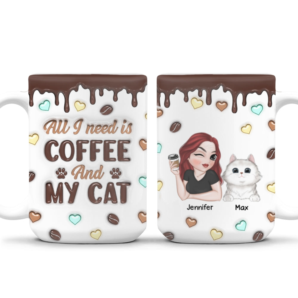 Personalized 3D Inflated Effect Coffee and Cat Mug