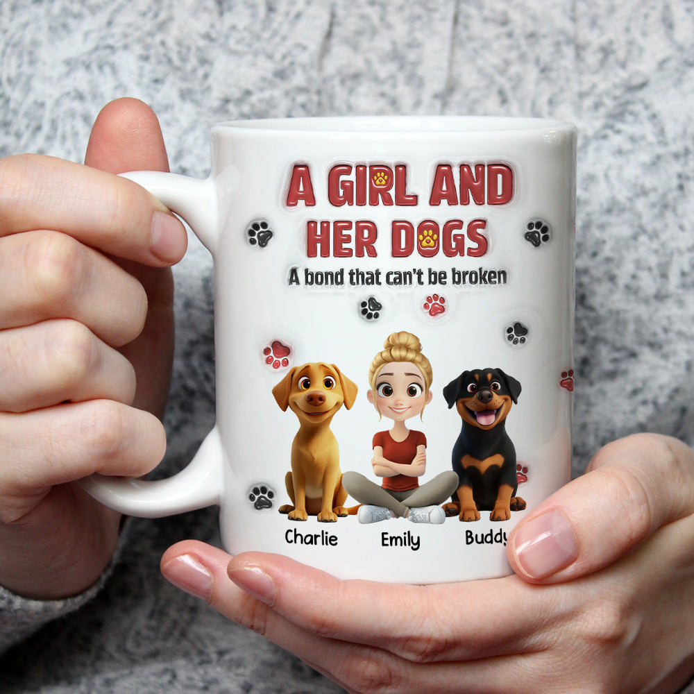 Personalized Custom 3D Inflated Effect Mug - A Girl And Her Dog Version 2