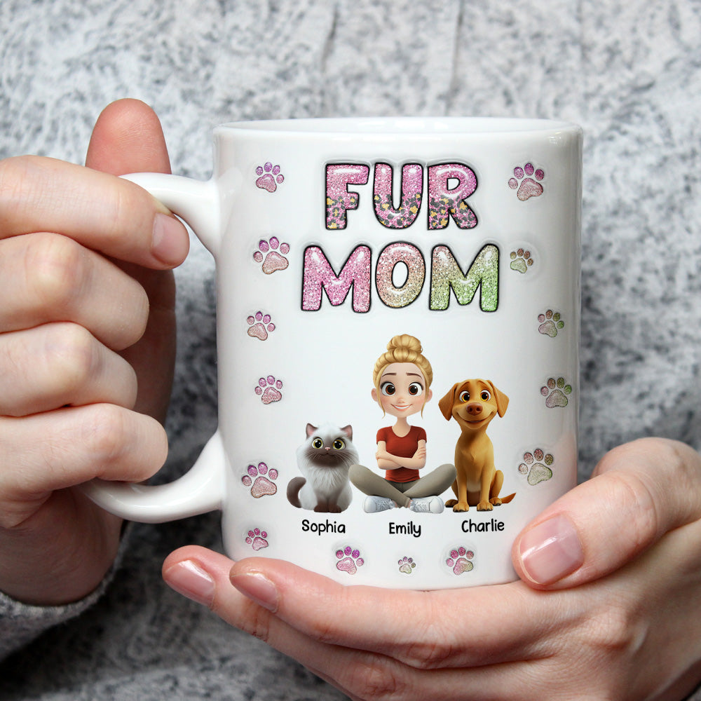 Personalized 3D Inflated Effect Fur Mom Lovely Chibi Mug - Ideal Gift for Loved Ones