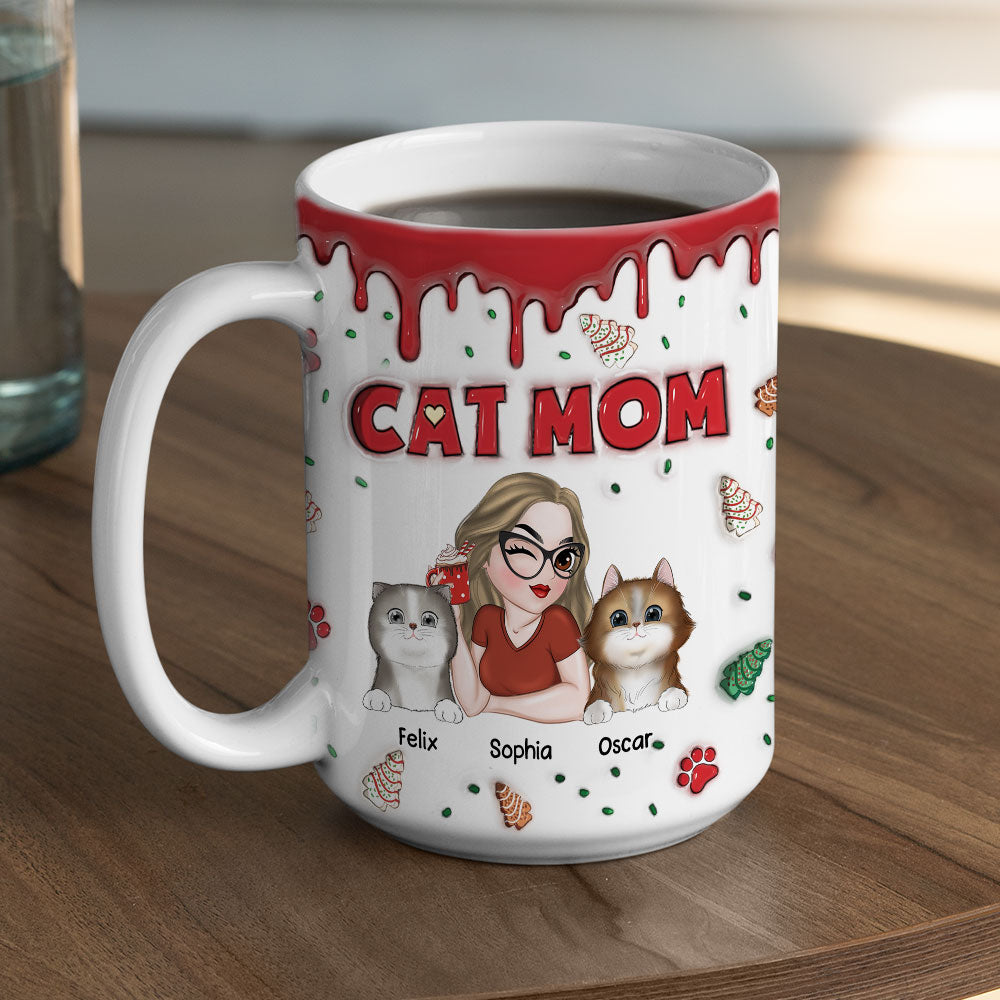 Customizable 3D Inflated Effect Ceramic Mug - Perfect Cat Mom Christmas Gift