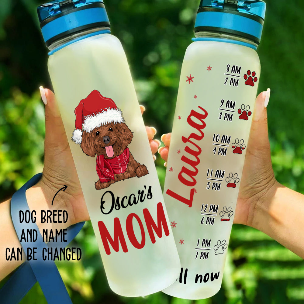 Personalized Dog Mom Christmas Water Tracker Bottle - Ideal Gift for Pet Lovers