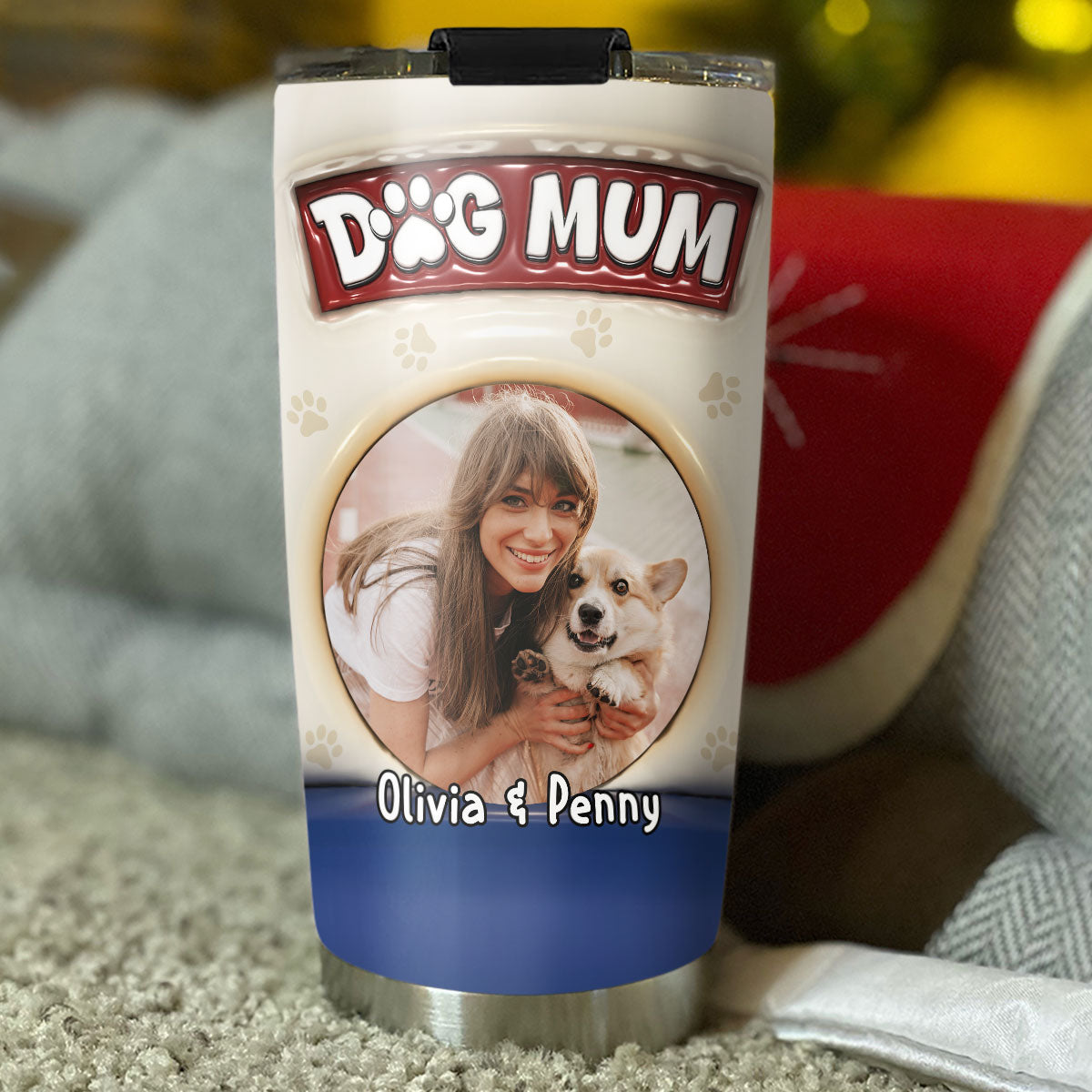 Personalized 3D Inflated Effect Cute Dog Mum Photo Tumbler - Ideal for Any Occasion
