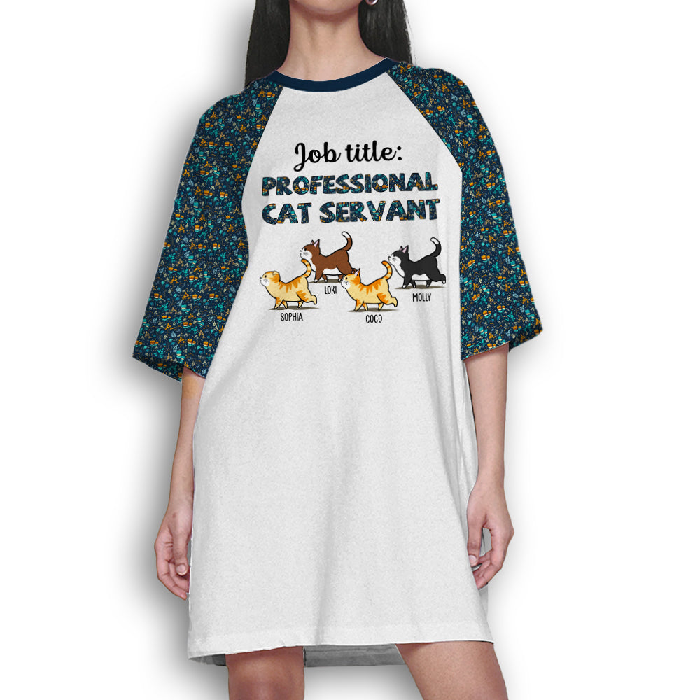 Personalized Custom 3/4 Sleeve Navy Flower Professional Cat Servant Dress
