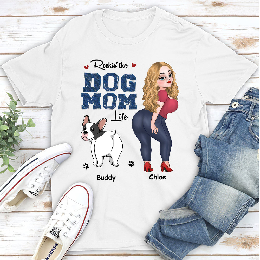 Personalized Custom Unisex Dog Mom Blue Denim T-shirt - Ideal Gift for Pet Lovers