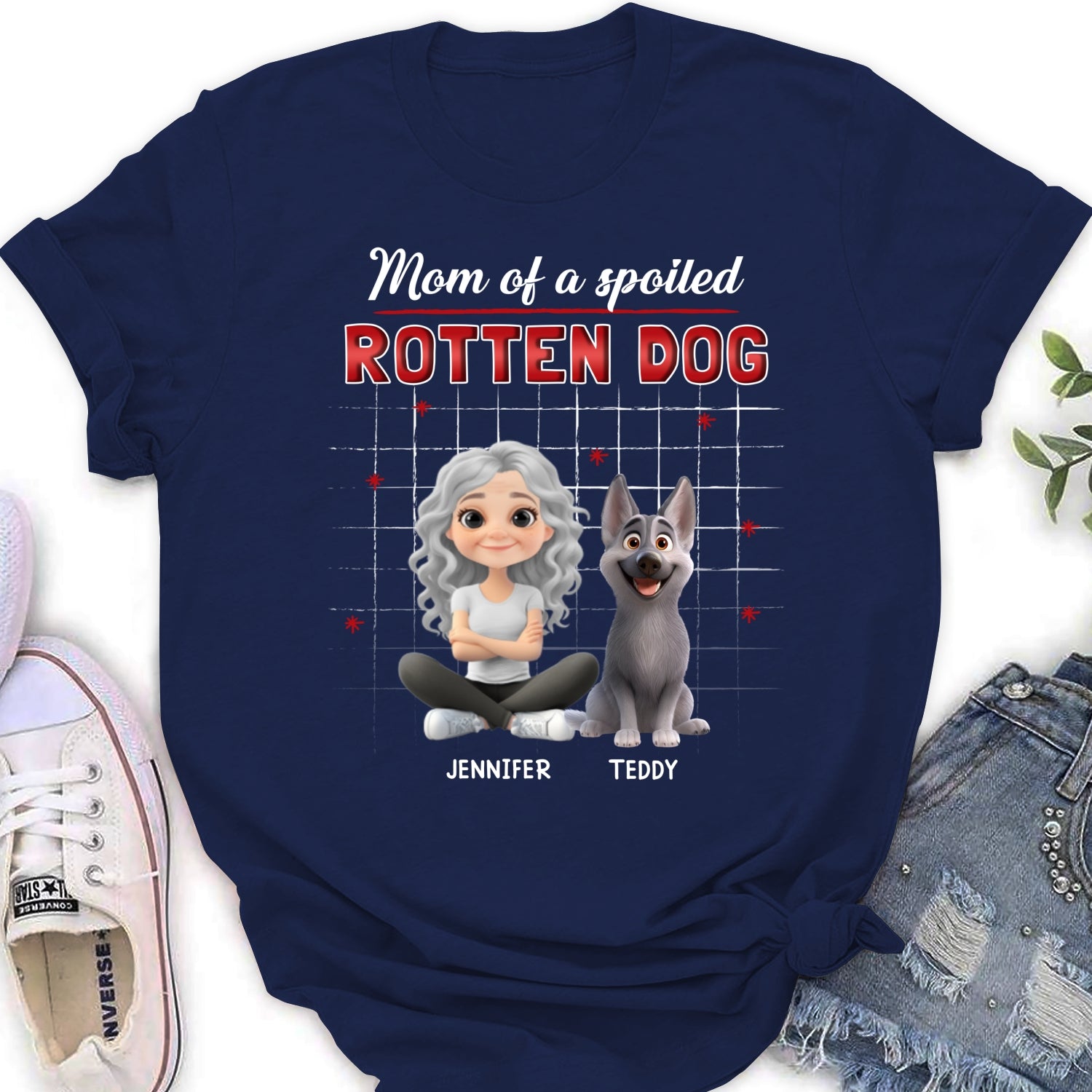 Personalized Custom Women's Dog Cartoon Mom Dad T-shirt - Ideal Gift for Pet Lovers