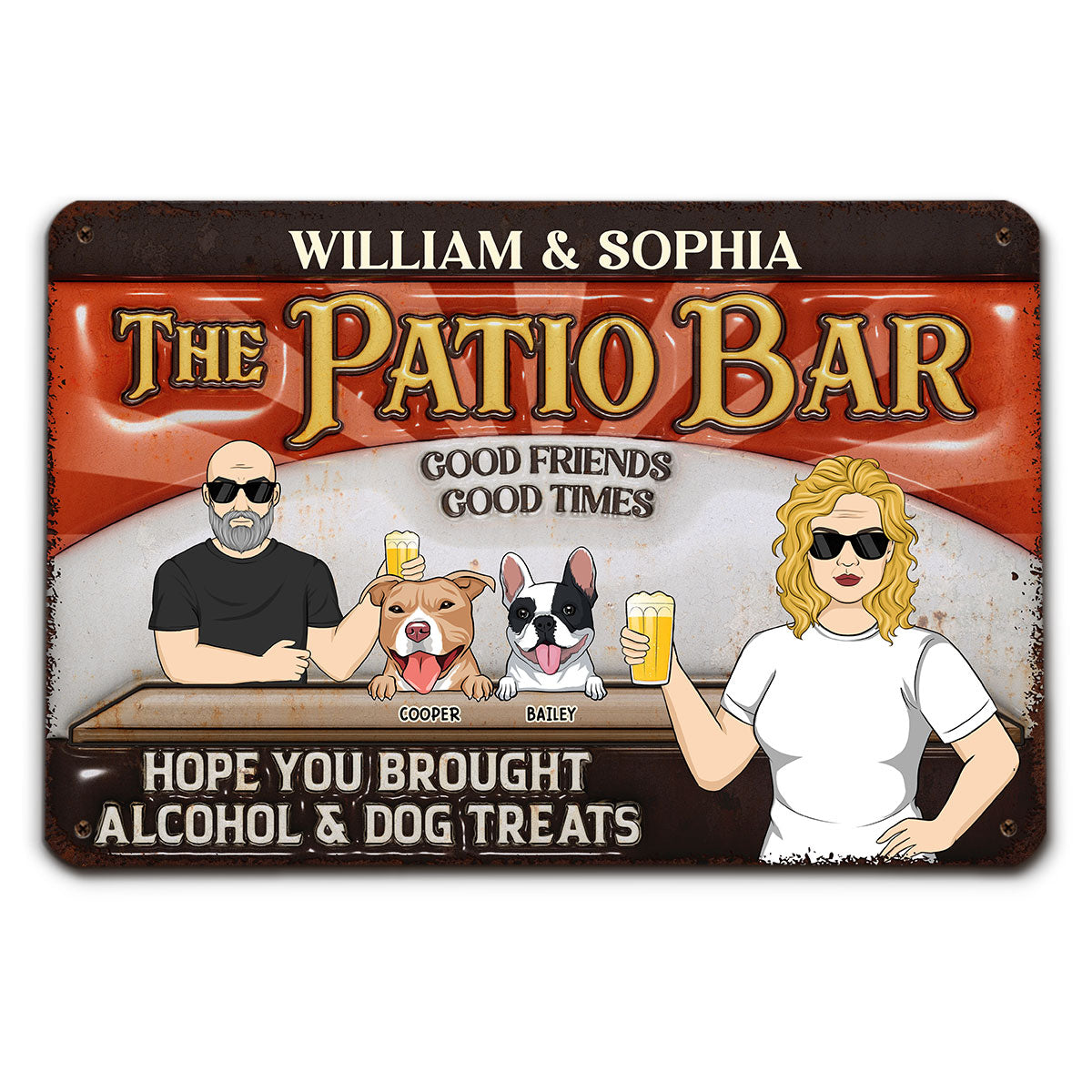 Personalized Custom 3D Inflated Effect Metal Sign: Alcohol and Dog Treats Themed